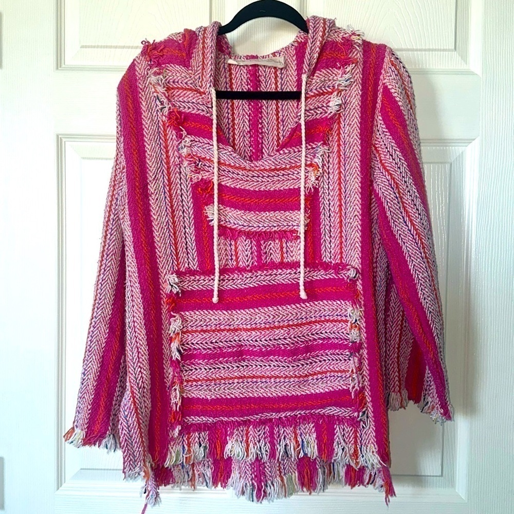 Jen’s Pirate Booty Pink Hang Loose Pullover poncho Baja Hoodie Sz Small